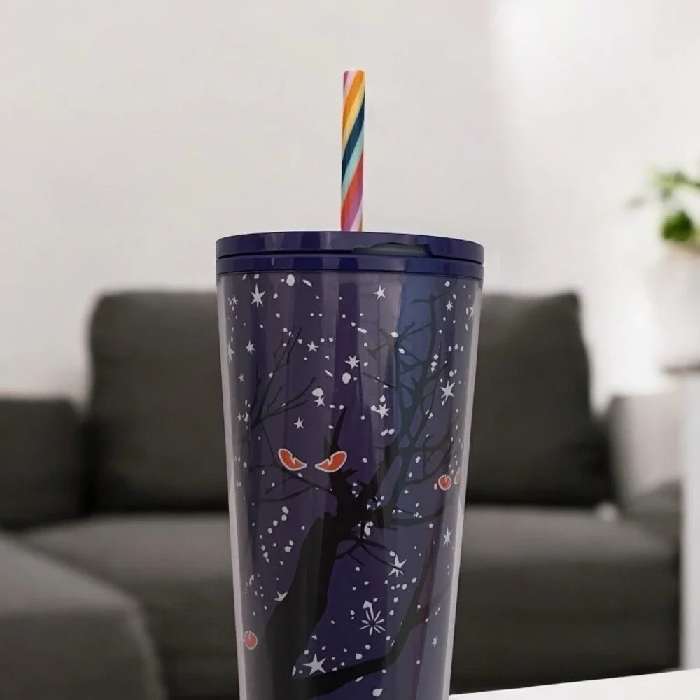 Starbucks Tree Glow In Dark Cold Cup 24 Oz‎ Halloween Purple Stars Spooky Eyes